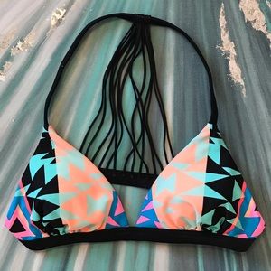 Neon Geometric print bikini top